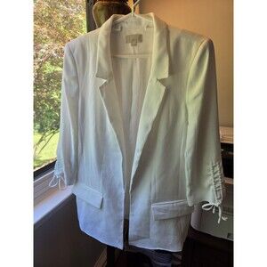 Ann Taylor LOFT Open Front 3/4 Sleeve Blazer, White, Size 10
